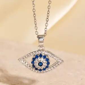 September Laurel  Evil Eye Crystal Necklace | Ward Off Bad Energy Lucky Pendant Evil Eye Silver Necklace Bling Blue Eye Charm Stop Negative Vibes! Sparkling Blue Evil Eye Necklace Gift