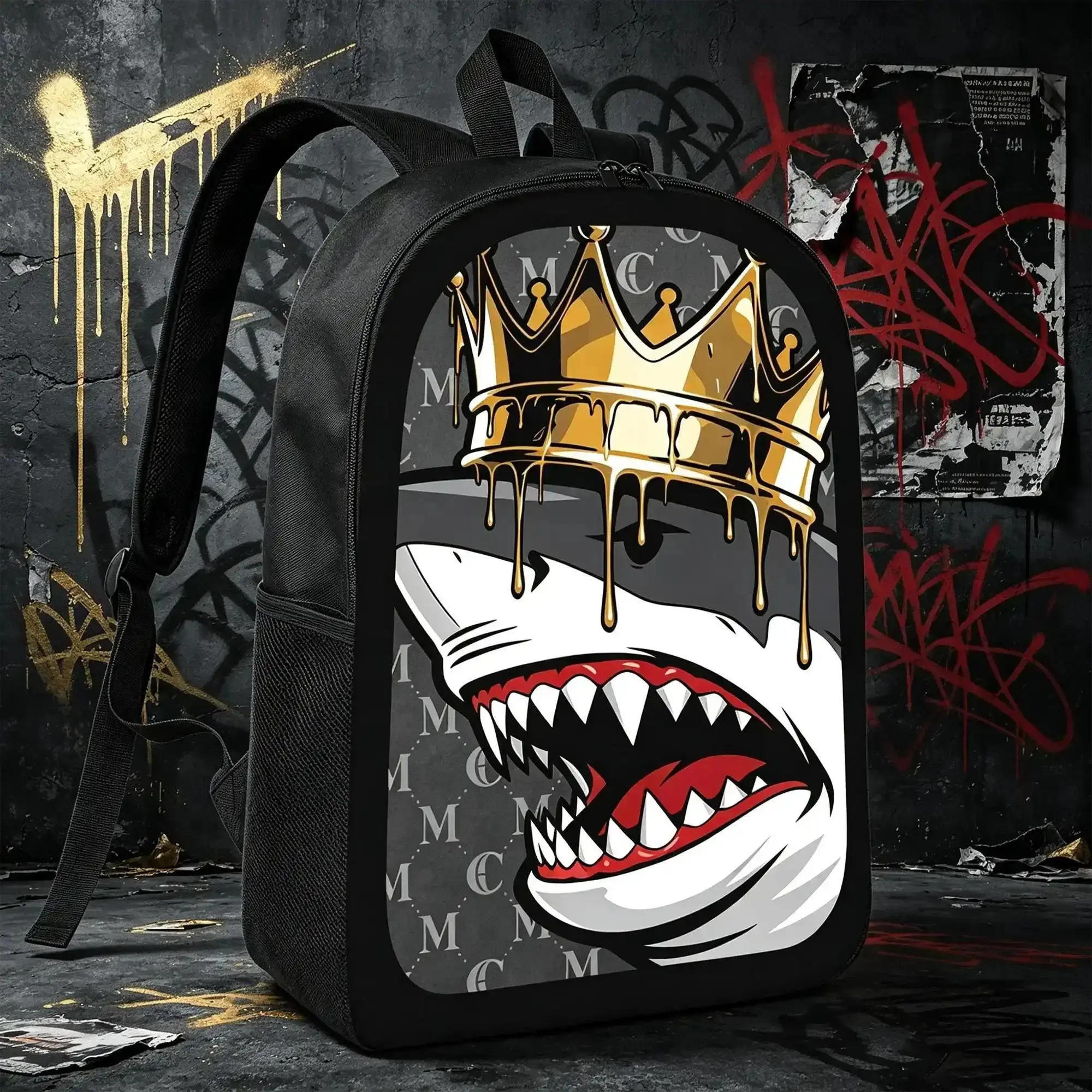 3D Bag Backpack with "Shark Crown" Print, High-Capacity Versatile Luggage for Students, Multiple Compartments for School, Travel, 3D Bag Backpacks