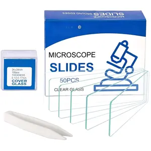Microscope Slides and Covers,24x24mm Square Cover Glass 100 count and 50cps Blank Ground Edge Glass Slides for Monocular Binocular Trinocular Microscope lab coverslips Cover Slips  Adults.