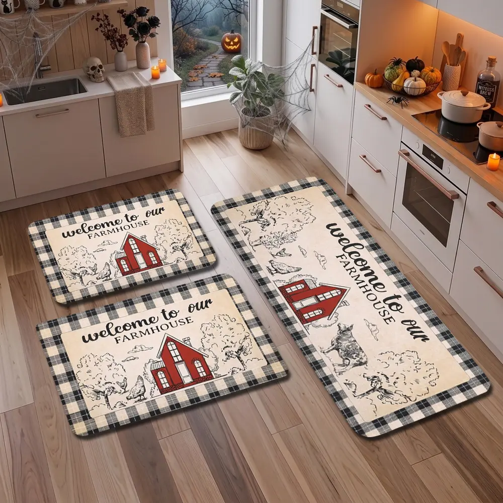 Farm Kitchen Mats for Floor 3 Pieces Set, Non Slip Cushioned Runners Waterproof Comfort Kitchen Rugs and Mats Farmhouse Chef Mat Carpet for Sink,Laundry Room