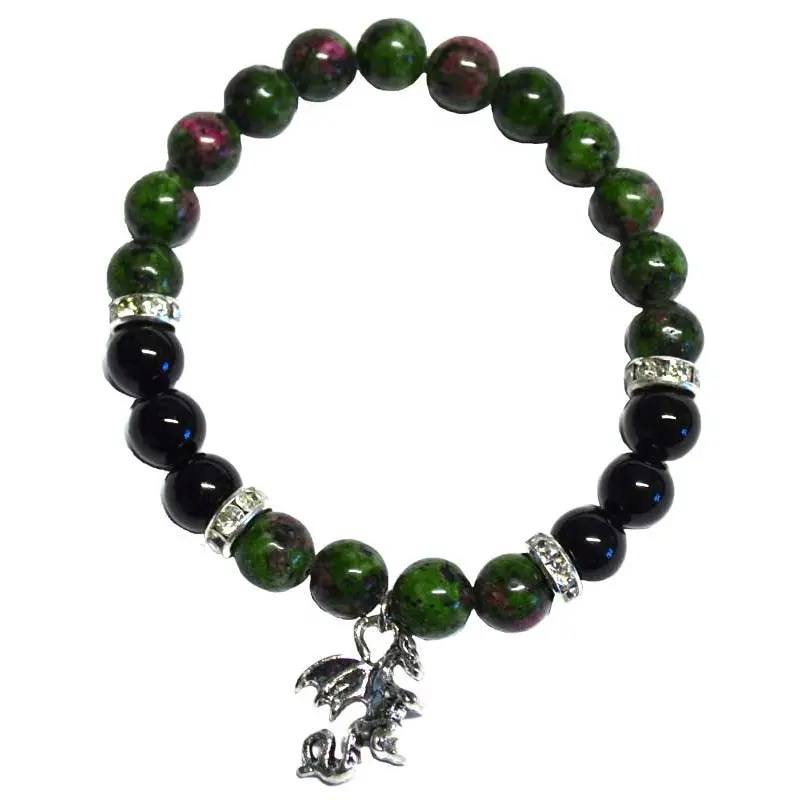 8mm Ruby Zoisite Black Onyx Dragon Bracelet Strength Protection