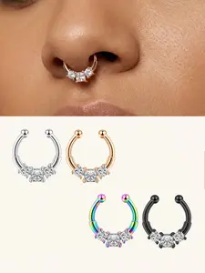 Cz Decorative Fake Nose Rings, Stainless Steel Nose Fake Septum Rings, Nose Hoop Ring for Women and Men, Nostril Piercing Jewellery, Party Wear, Elegant, Party Jewelry, Trendy, Western Jewelry