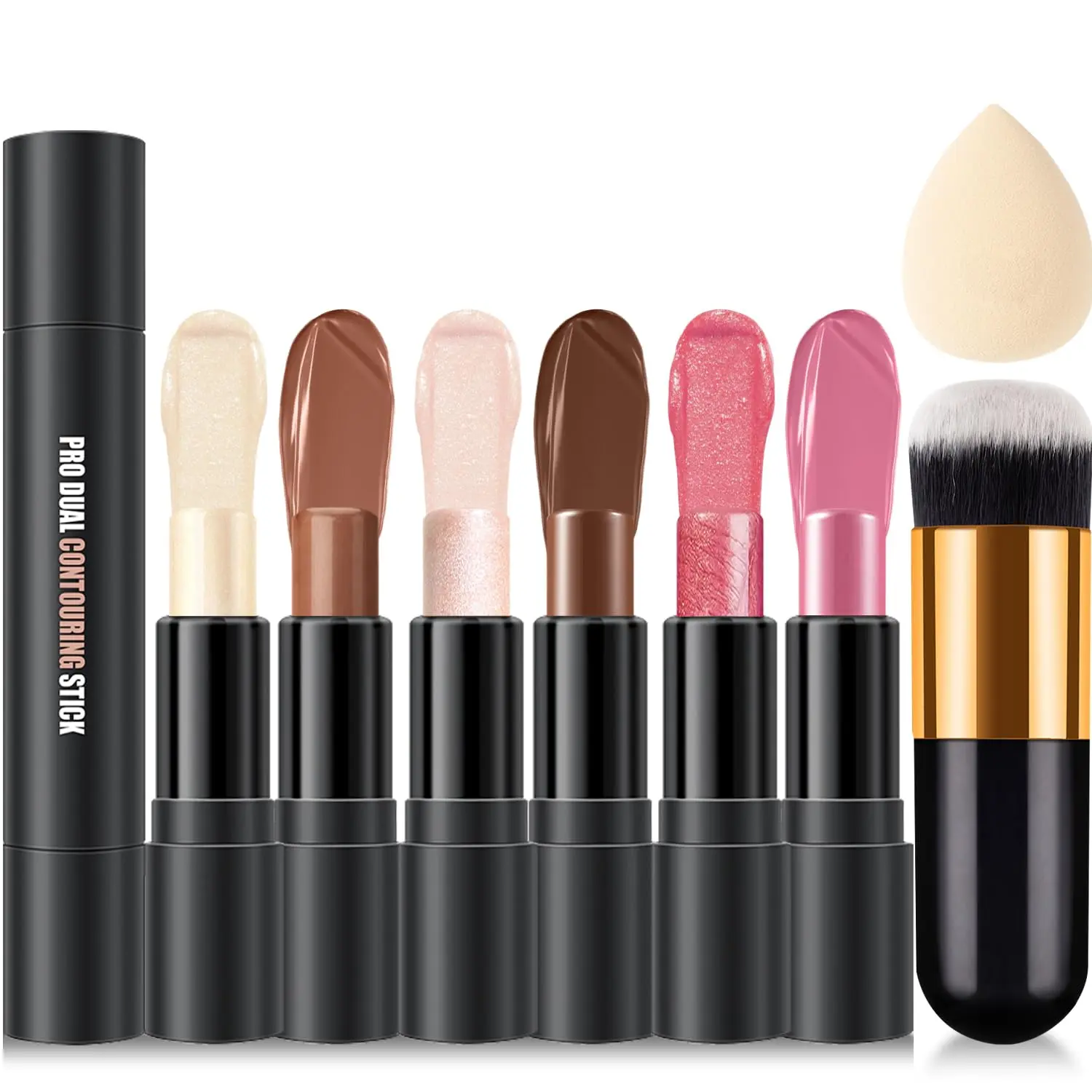 Cream Contour Stick Makeup Kit with Highlighter Blush & Bronzer Cream Contour Makeup Sticks for Face Sculpting Long Lasting Waterproof Matte & Dewy Finish Blendable Contour Set for Women
