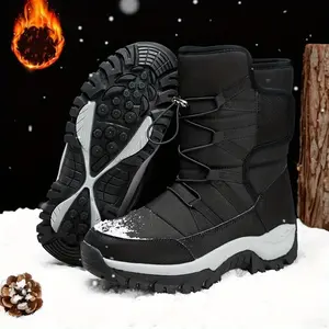 Men's high top casual boots with plush insulation and anti slip snow boots suitable for winter outdoor hiking and sports travel boots Boy Closed
