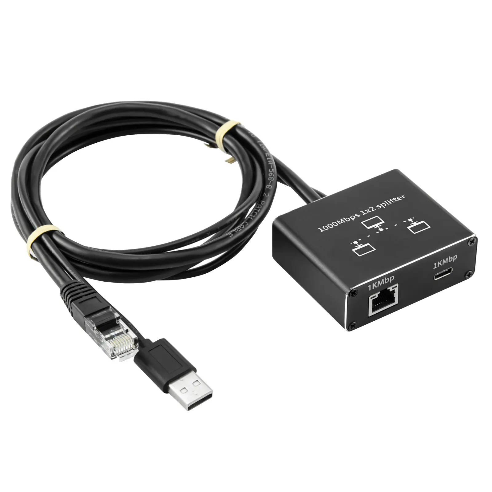 1000Mbps 1X2 Gigabit Ethernet Splitter RJ45+Type-C Dual Output, 2 Devices Simultaneous Internet Access for Home Office PC Laptop TV Router, Local Stock Fast Shipping