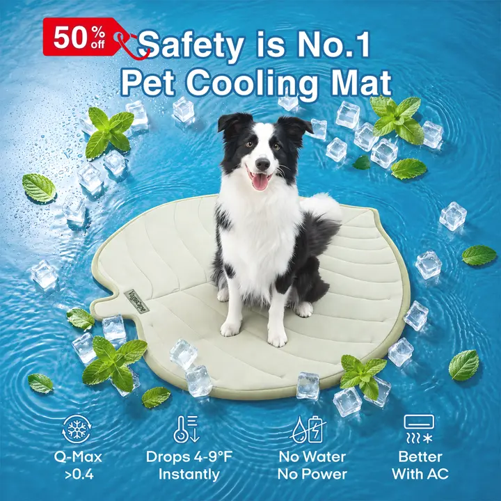 Vagascape Eco-Friendly Gel-Free Instant Cool Pet Pad for Large Dogs - Nylon Shell, OEKO-TEX Certified, Heat Dissipation, Plush Flower Leaf Top, Synthetic Fibers, Durable, Portable, Machine-Wash Clean, Cotton, Crate/Indoor/Poolside Use, M Size Single Pad