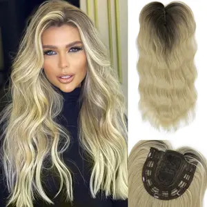 AuvzyHair Topper 18inch Brown Black Synthetic Wig Clip In Toppers with Fringe Bang for Women with Thinning Hair Adding Volume