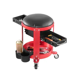 VEVOR Rolling Mechanic Stool with Wheels, 300 lbs Capacity Garage Seat/Work Stool, Padded Roller Creeper Seat with Fixed Height, Tool Tray and 2 Drawers, for Garage, Shop Auto Repair, Red+Black