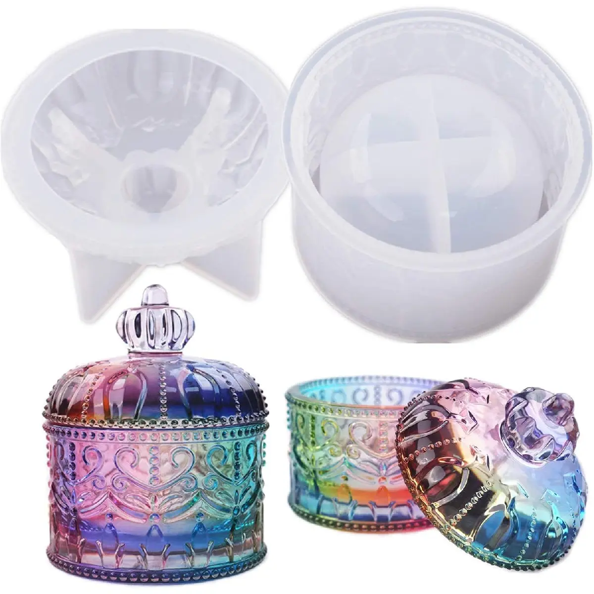 Flexible Silicone Mold Set with Lid - Epoxy Casting Containers for Candle Making, Bottle Crafting, DIY Jewelry Trinket Display & Home Decor Organization (Toys & Hobbies DIY Supplies)