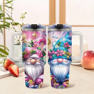 1pc 40Oz Cute Gnomes Style Stainless Steel Insulated Water Botter with Lid, Straw & Handle, Heat Preservation And Cold Preservation, Essential Household Items, Gifts for Friend, Family Members, Father, Mother, Birthday Gifts, Holiday Gifts