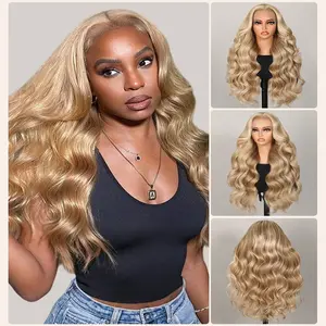 [Blonde Khaki Highlight]Megalook 13x6 Glueless Lace Frontal Hot Pop Honey Blonde Khaki Highlight Colored Loose Body Wave Wigs Realistic Hairline Beginner Friendly