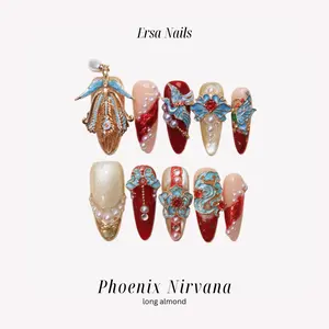 ErsaNails Phoenix Nirvana - Long Almond 10 PCS Handmade Press On Nails | 3D nails, Pearl & Peony