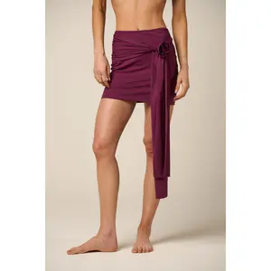 Draped Mini Skirt with Adjustable Tie & Removable Rosette – Purple Wine | Amazônia B2R