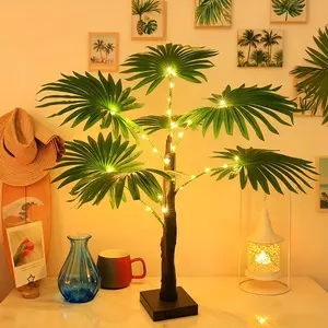 1 Piece Warm White Palm Leaf Small Tree Indoor String Light with Battery Box + USB Powered LED Cottage Decor Ornament Year Round Atmosphere Lighting Suitable for All Home Scenarios Valentine's Day Easter Holiday Lighting Supplies
