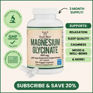 Magnesium Glycinate | 400 mg | 90 Count | Boost Mood & Well-Being | Promote Calmness & relaxation | Support Bone Health | Double Wood Supplements