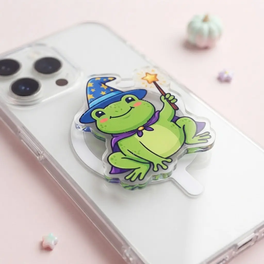 Cute Wizard Frog MagSafe Phone Grip - 2D Magnetic Holder & Kickstand - Spooky Halloween Gift