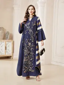 Women's Traditional Embroidered Mesh Dress Jaiabia, Boho Style Long Kaftan Robe, All Season Loose-Fitting Evening Gown Abayas