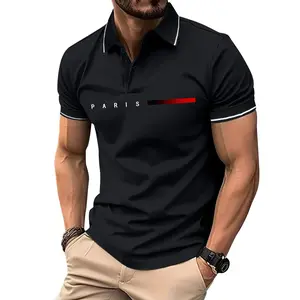 Men’s 2026 Fashion Short-Sleeve Turn-Down Collar Polo Shirt — Trendy Paris Letter Print, Comfortable & Skin-Friendly, Figure-Flattering, Selected by High-End Individuals, Detailing Contrast Color Design — Premium Summer Going-Out Style
