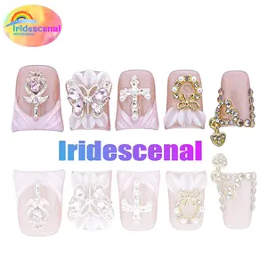Iridescenal 10pcs-Y2K press on nail,duck nail, acrylic nail, 100%handmade, reusable, blue nail, nude, paired with French, bow, cross, 3D, butterfly, heart, suitable for daily wear, party ，It is the best festival gift for girls and women.