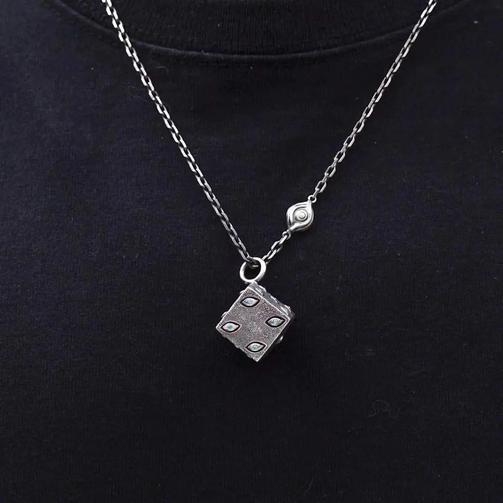 Anime Gojo Satoru Eyes Cosplay Necklace Unisex Vintage Square Dice Pendant Neck Chain Gothic Choker Jewelry Halloween Accessory