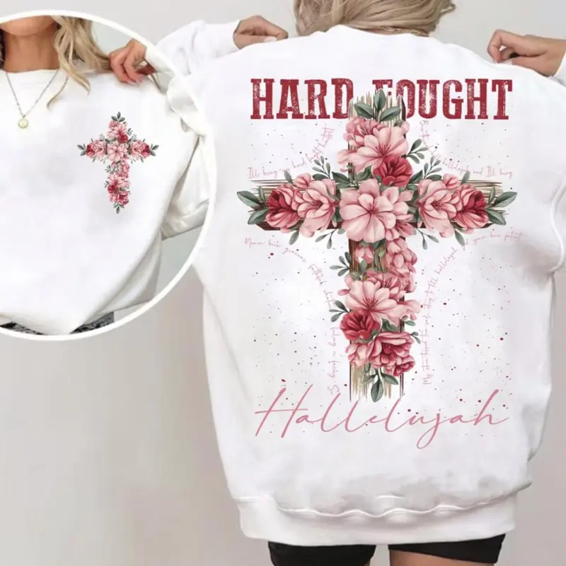 Hard Fought Hallelujah Shirt, Floral Christian Tee, Jesus is King, Layer-Friendly, Works in Any Weather, Lightweight Feel, Moves