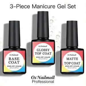 No Wipe Strong Top Coat Top Gloss Base Coat Nail Gel Polish, Functional Gel Polish Soak off UV LED Nail Art Varnish, Long Lasting Shine Finish