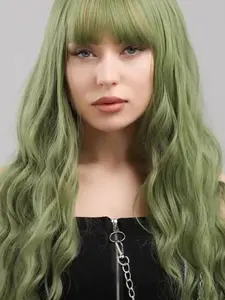 Long Wig with Bangs, Ombre Synthetic Curly Wavy Wig for Women, Long Dark Cosplay Wig, Synthetic Natural Look, Daily and Party Use