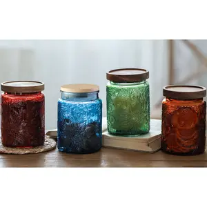 MIUVA 23.7 FL OZ Colorful Glass Jars 2 Pack Vintage Kitchen Storage Counter Jar with Lids for Coffee Tea Cookies Sugar Bath Salts & More Food Storage Containers Gift Antique Bottles Candle Decorative Wood Valentine's Day gift Christmas Gift Set Stock Up
