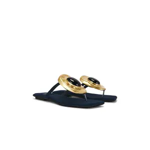 Jeffrey Campbell Bazaar Flat Sandal in Navy Suede Combo