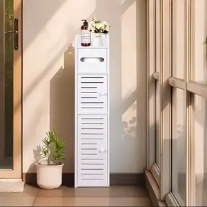 Multi-Layer Narrow Bathroom Storage Cabinet with Door Design, Top Shelf, Flip-Top Tissue Box, 365 Days Use, Small Bathroom Essential