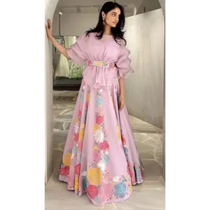 Pink Floral Indo-Western Lehenga Set