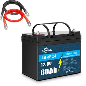 KUNLUN 12V 60Ah LiFePO4 Lithium Battery with Built-in BMS, 4000+ Deep Cycles & EV-Grade Cells, IP65 Waterproof, Safe Power for Solar, Camping, Off-grid Sets, Fish Finder,  Home Energy Storage