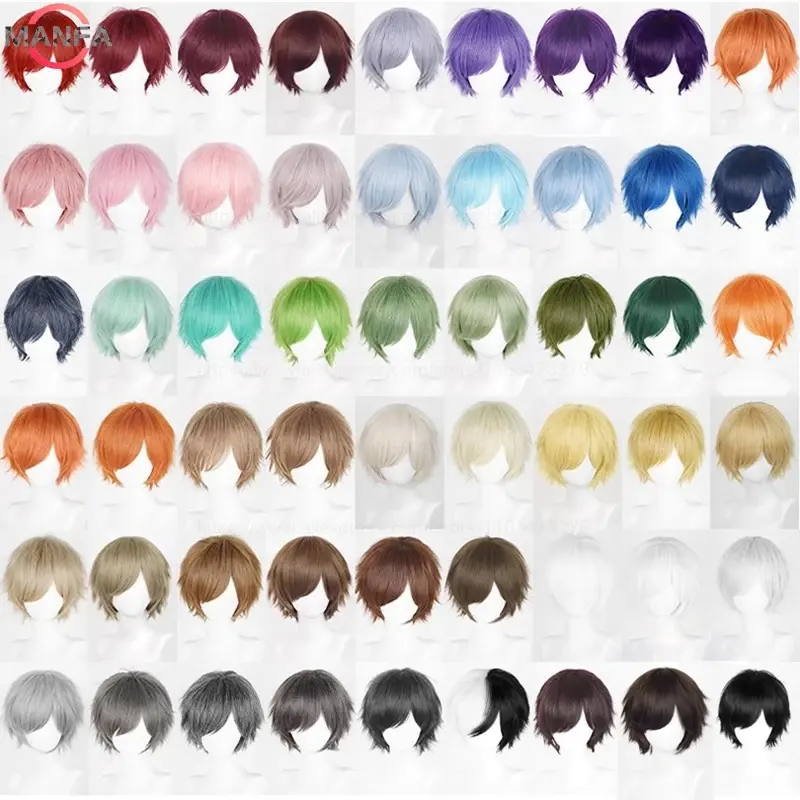 2026 New Anime 30cm Short Straight Cosplay Wig Black White Green Brown Purple Blue Gray Red Gold Man Women Heat Resistant Synthetic Hair