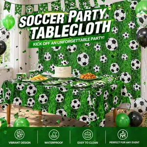 Soccer Field Grass Design Rectangular Plastic Tablecloth, 1 Pack - 54x108 in Table Cover, Soccer Birthday Decor for Boys, Sports Theme Party Supplies, Rectangle
