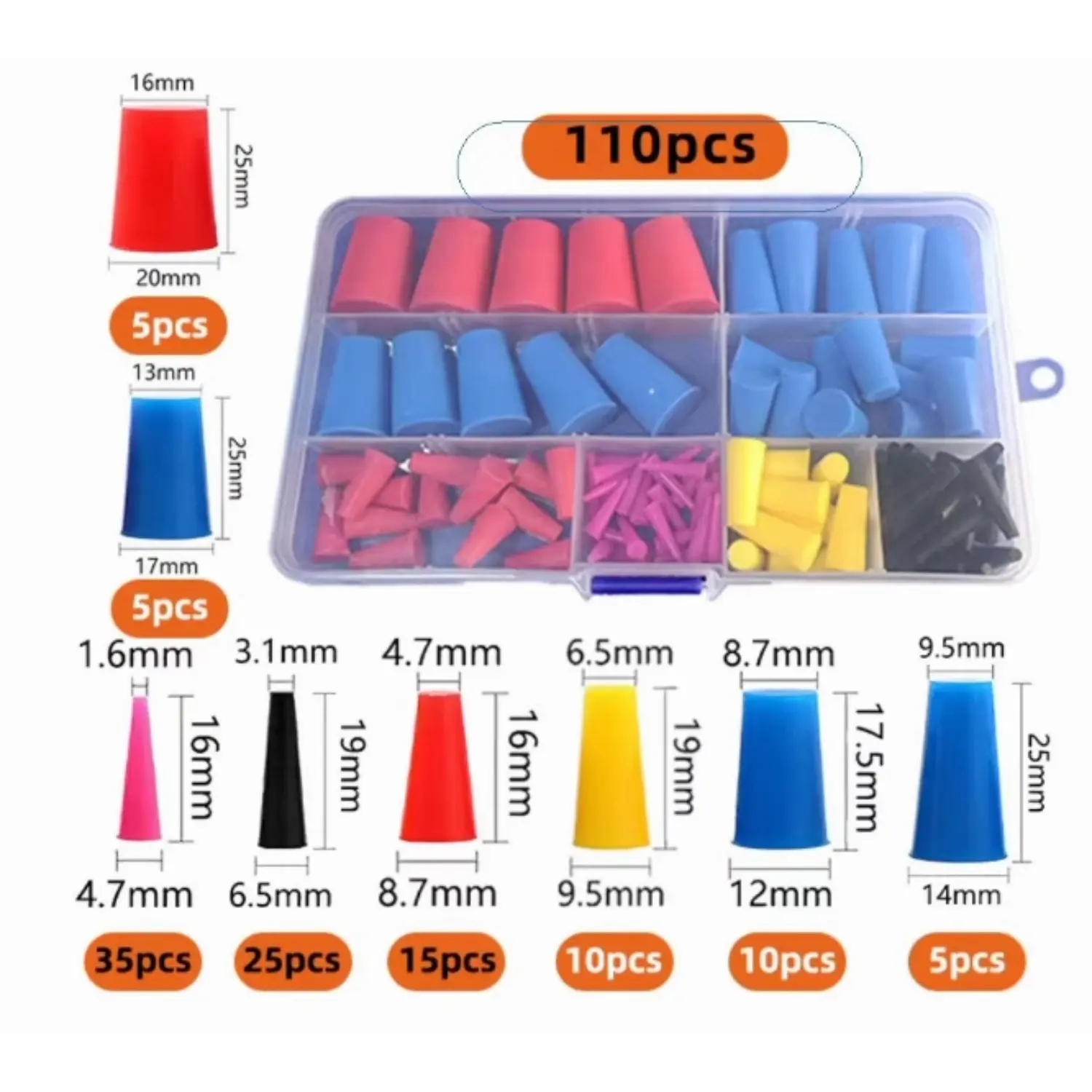 120 Pcs Silicone Rubber Tapered Plugs - Coldairsoap High-Temperature & Corrosion-Resistant Rubber Stoppers with Good Sealing, 8 Sizes 1/16" to 5/8" for Hole Plugs, Spraying Protection
