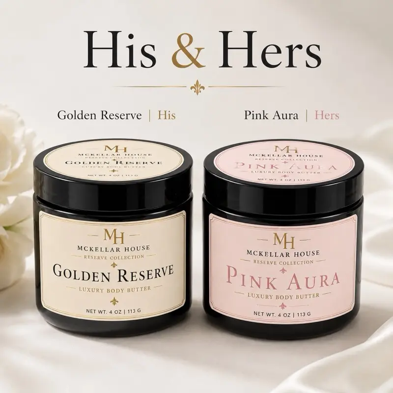 Luxury His & Hers Body Butter Duo - Golden Reserve, Pink Aura - 2-Pack, 4 oz Each