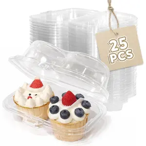 2 Count Cupcake Containers with , 25 Pack Stackable cupcake holders Clear Plastic Dessert Boxes for 50 Cupcakes, Muffins