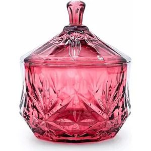 Magenta Glass Candy Cookie Jar Canister - Small Crystal Christmas Candy Dish with Lid, Dark Feminine Decor, Vanity Bathroom Organizer