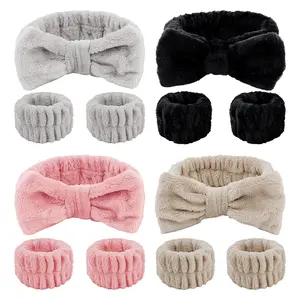 12 PCS Makeup Headband for Women Wrist Washband Scrunchies Cuffs for Washing Face, Soft Bow Hair Band Matching Wristbands
