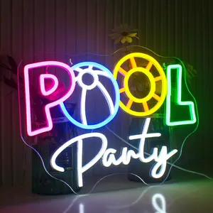 POOL PARTY Neon Sign – Colorful LED Wall Light for Pool Decor, Summer Party, Bar, or Backyard Events, Multicolor Neon Wall Sign for Outdoor Celebration and Home Decoration, Fun Gift for Pool Lovers