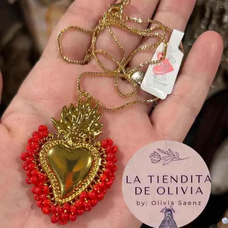 Sacred Heart Necklace 20” long Gold Plated