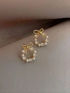 Elegant Pearl Butterfly Knot Hoop Earrings, Daily Wear Jewelry for Women, Stylish Ear Rings for Everyday Use, Perfect Gift Idea