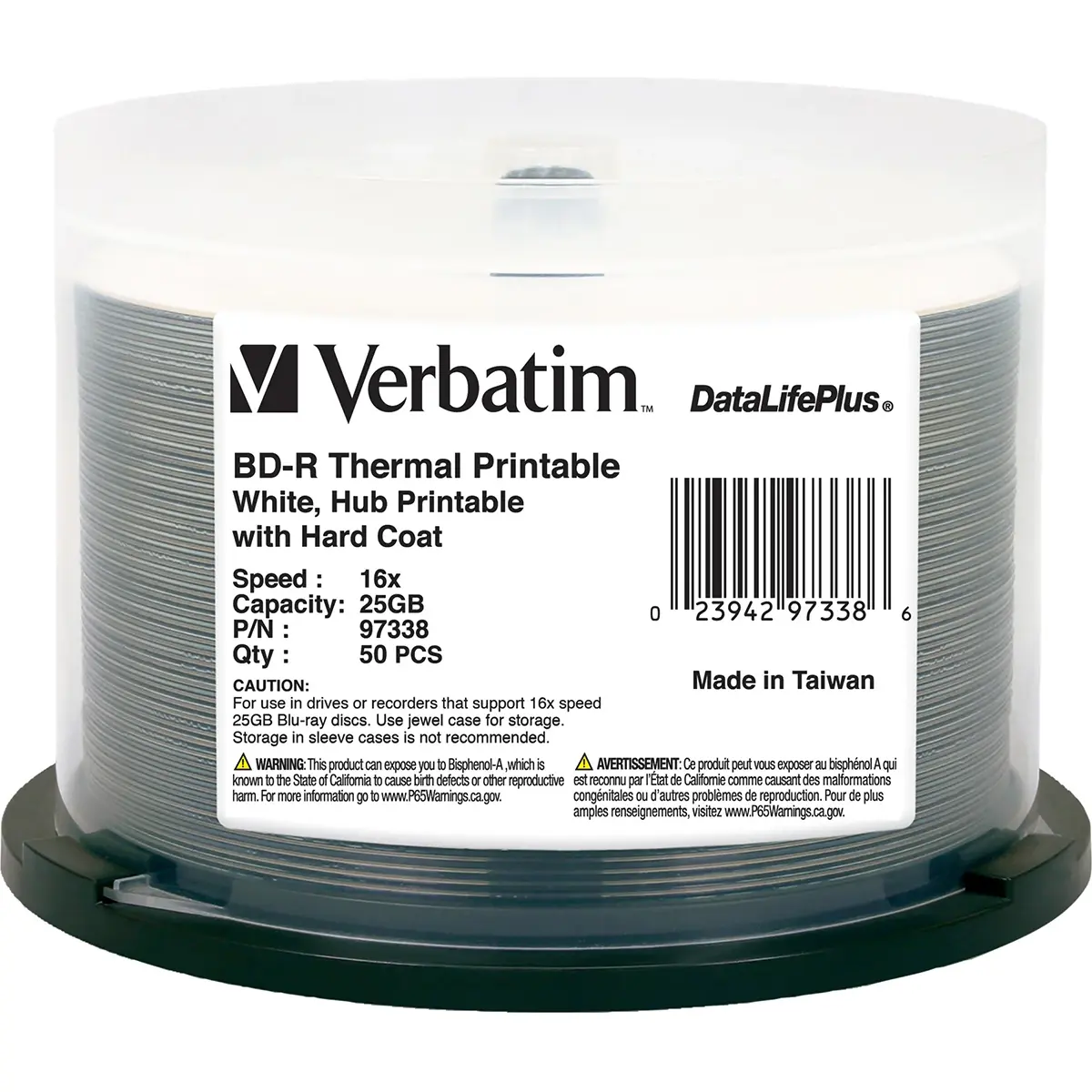 Verbatim BD-R 25GB 16x White Thermal Hub Printable Disc, 50-Pack Spindle