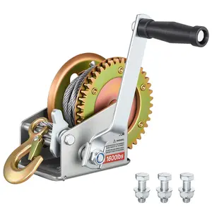 VEVOR Boat Winch, 1600 lbs Hand Winch, Heavy Duty Manual Rope Crank with 32.8ft Steel Wire, Portable Two-Way Ratchet, Anti-Slip Handle, Easy Installation Gear for Boat Trailer ATV Towing