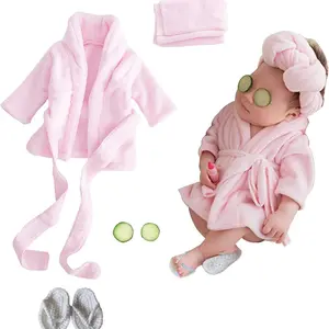 Newborn Photography Props Set, 5-Piece Bathrobe & Towel Kit with Slippers, Unisex Baby Photo Accessories for Boys and Girls, Shower Caps