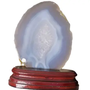 Natural Blue Agate Slab Display with Custom wood base