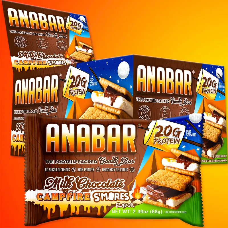 Campfire S'mores Anabar - 12 Pack - Best Tasting Protein Bar With 20 Grams Protein! Candy Bar Flavor Protein Bar Nutrition