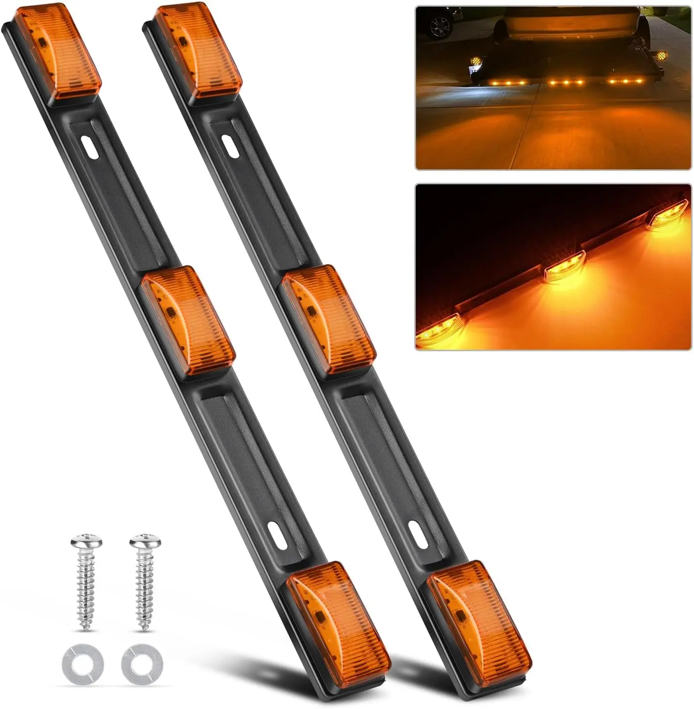 Nilight 9-LED Tailgate Light Bar - 14.2in 12V Kit with Stainless Steel Mount, 2 PCS Amber Clearance Running ID Lights for Pickup Trucks, RVs, Led Tailgate Lights, Trailer Light Kit