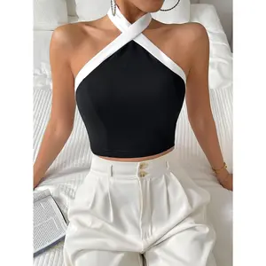 SHEIN Privé Women Camisole Contrast Trim Halter Top