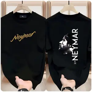 Neymar JR Silhouette Black-and-White T-Shirt with Print, Short Sleeve, Cotton, Modern Style, Unisex, Streetwear.